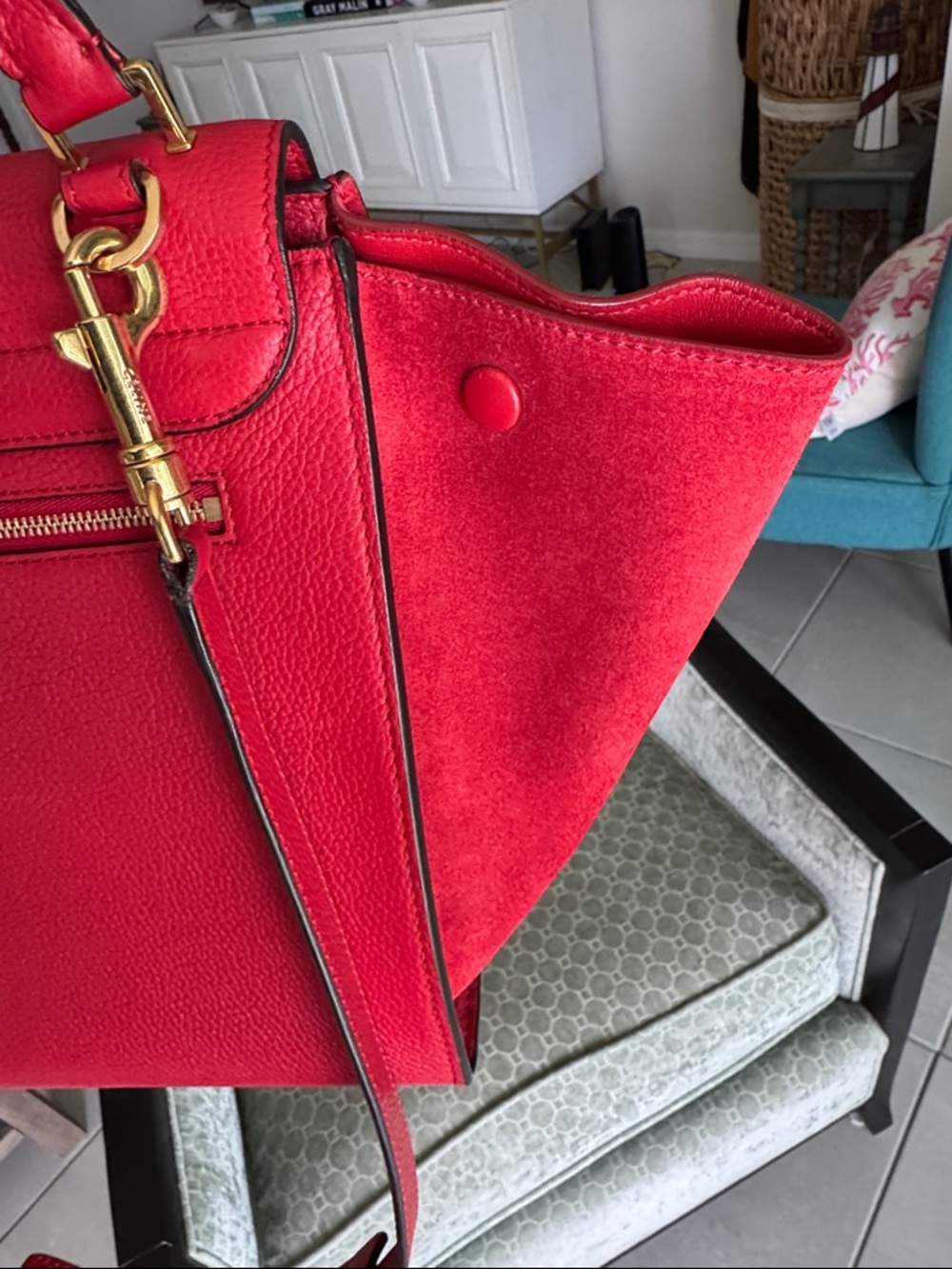 Celine Trapeze Red l Leather and Suede Shoulder Bag with Top Handle EUC - Picture 8 of 16